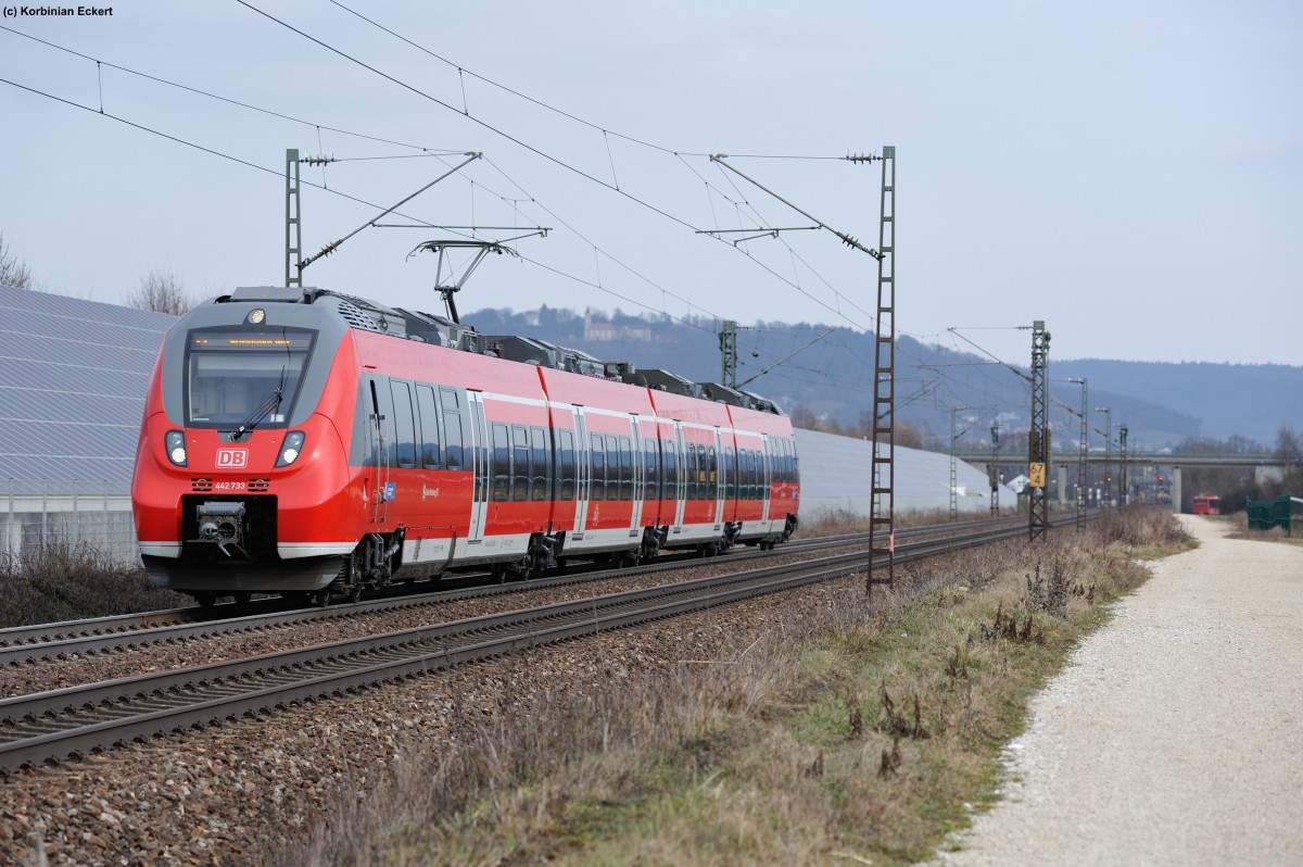 442 733 mit der S4 39350 nach Nürnberg Hbf bei Pölling, 03.03.2015