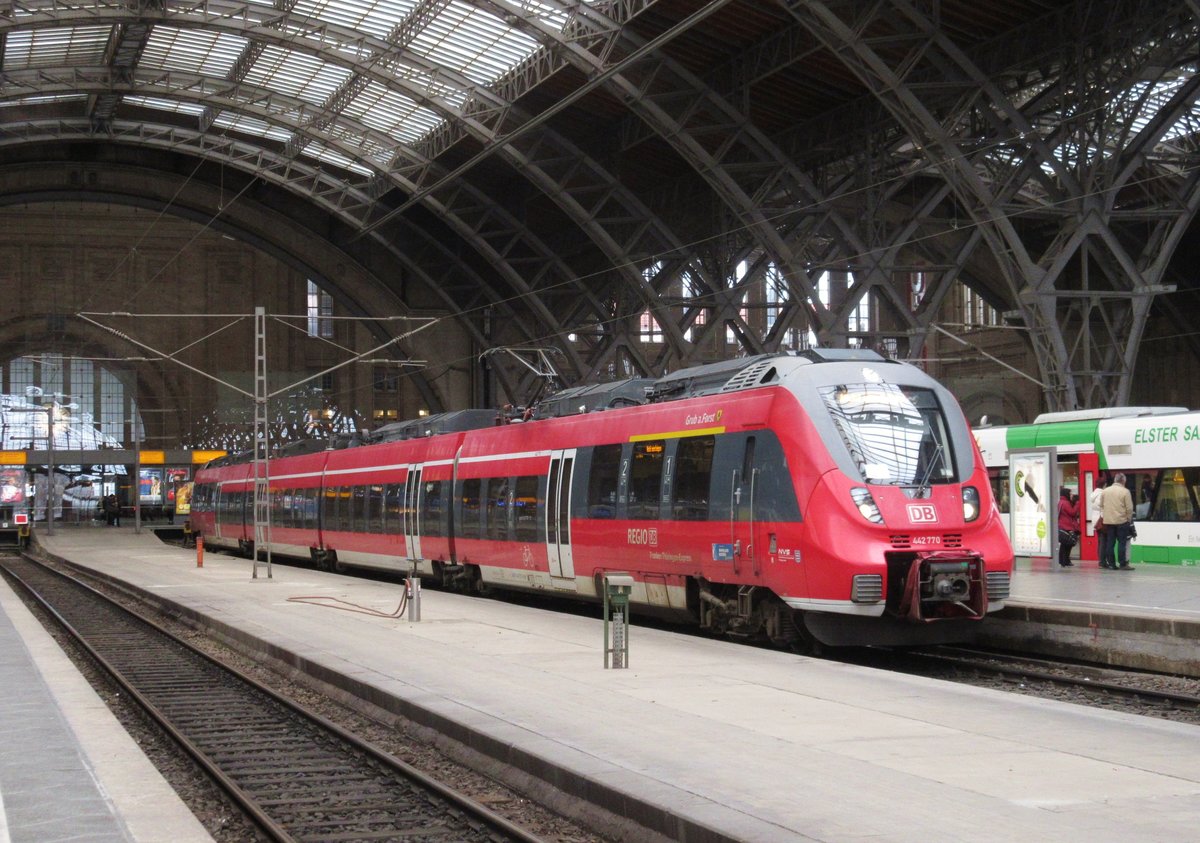 442 770 steht am 28.Mrz 2016 als RE 4991 nach Lichtenfels im Leipziger Hbf.