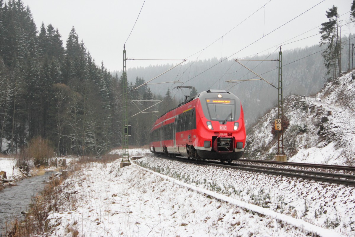 442 803 DB Regio im Frankenwald bei Steinbach am Wald am 24.01.2015.