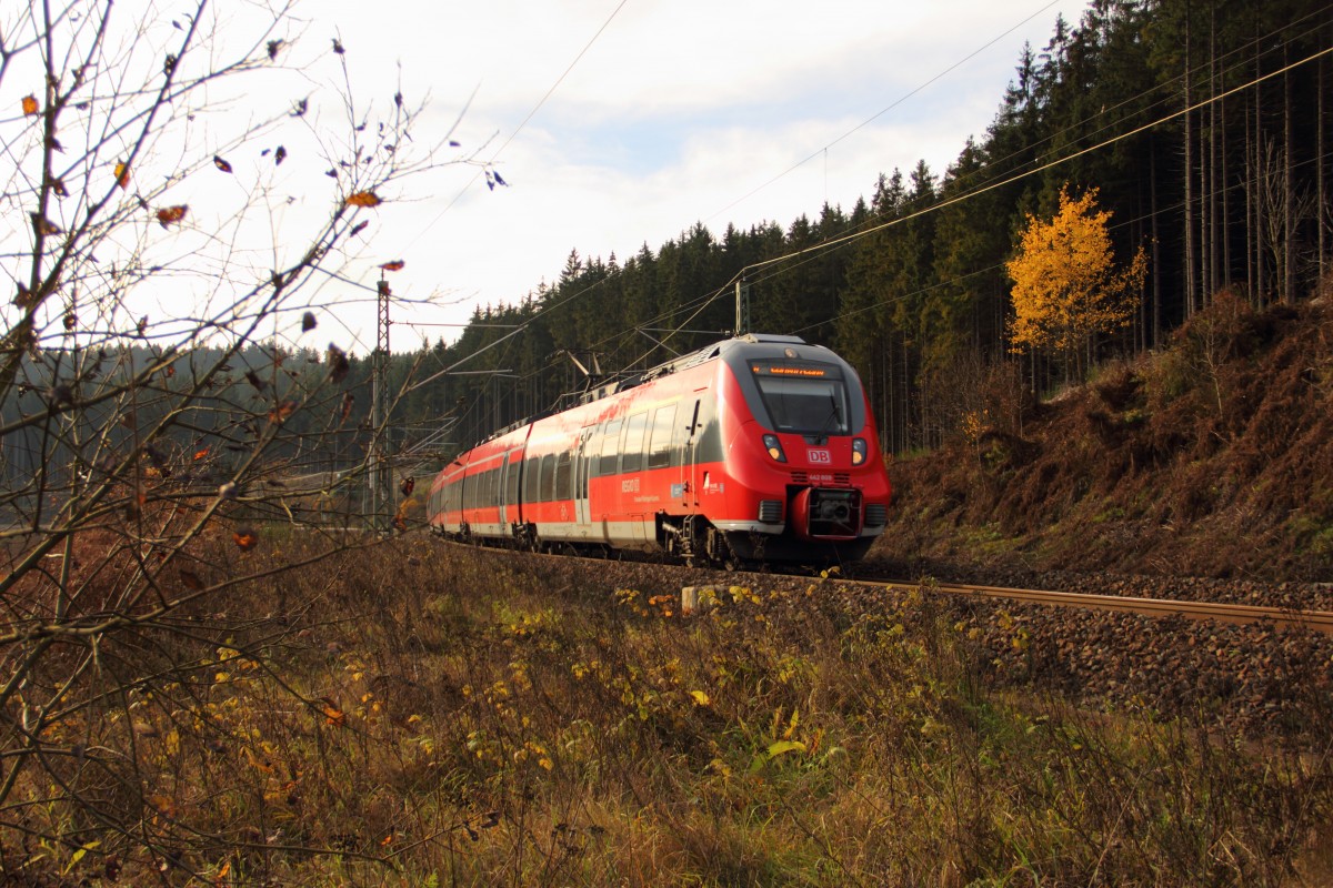 442 809 DB Regio auf der Frankenwaldrampe bei Steinbach am 14.11.2014.