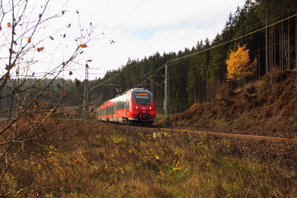 442 809 DB Regio auf der Frankenwaldrampe bei Steinbach am 12.11.2014.