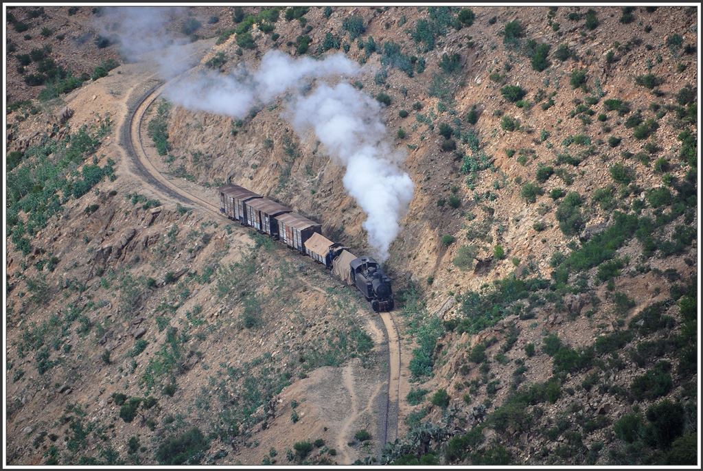 442.55 mit einem Güterzug auf Bergfahrt zwischen Nefasit und Lessa. (08.12.2014)