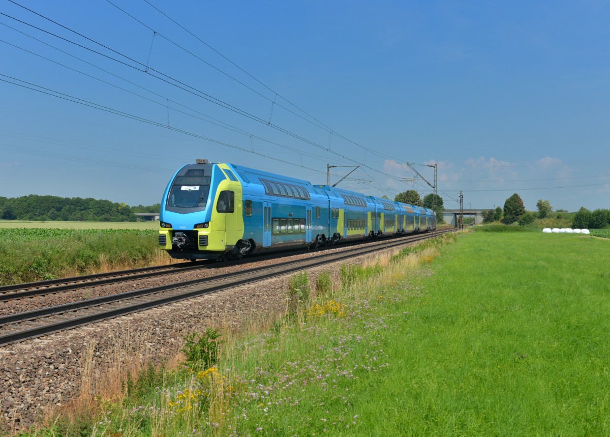 445 001 bei einer Testfahrt am 30.06.2015 bei Plattling.
