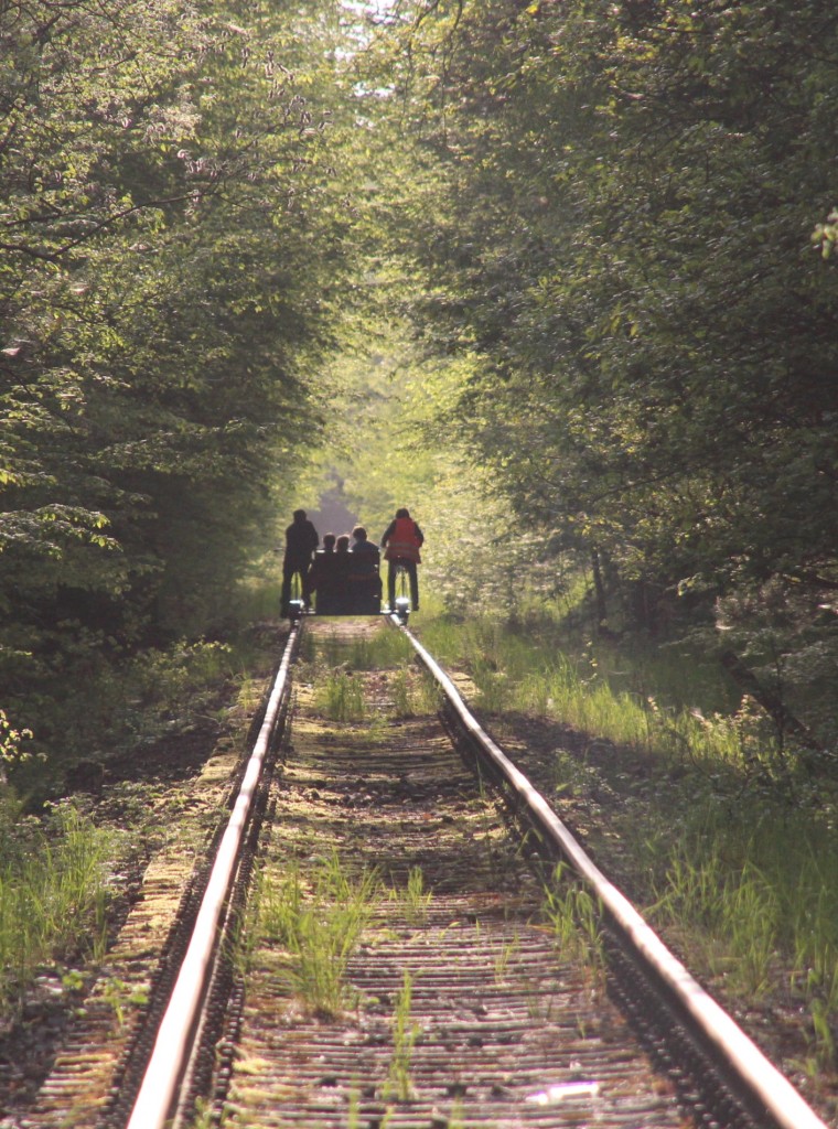 4.5.2014 Wriezener Bahn bei Leuenberg. Draisine auf dem Heimweg nach Tiefensee.