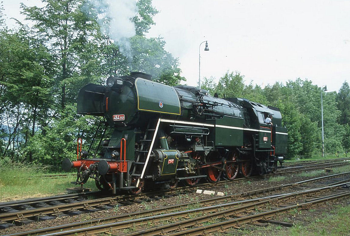 464202 setzt nach Ankunft mit einem Sonderzug in Milotice am 16.6.2001 um 11.45 Uhr um.