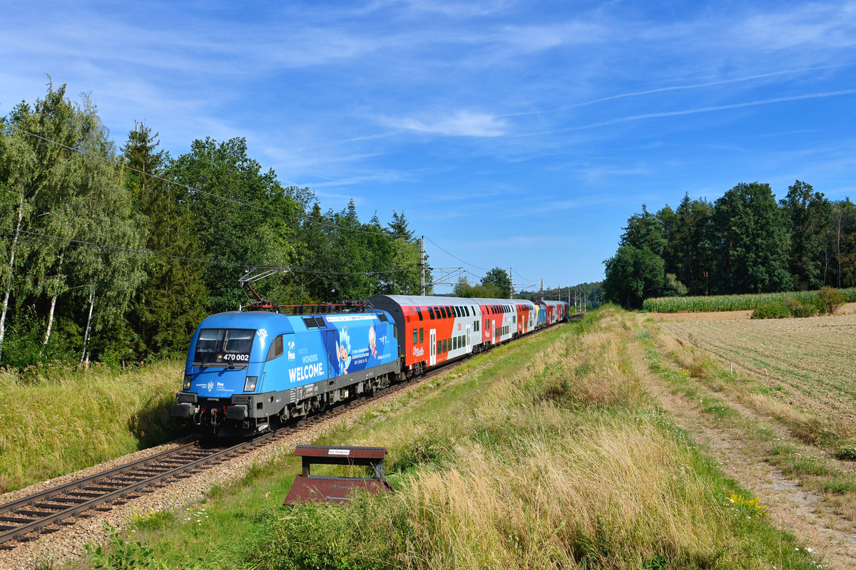 470 002 mit einem REX am 12.08.2018 bei Raisdorf. 