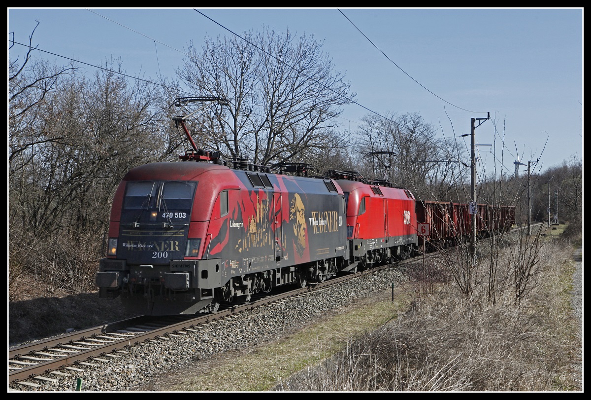 470 503 + 1116 111 mit Güterzug bei Draßburg am 6.03.2019.