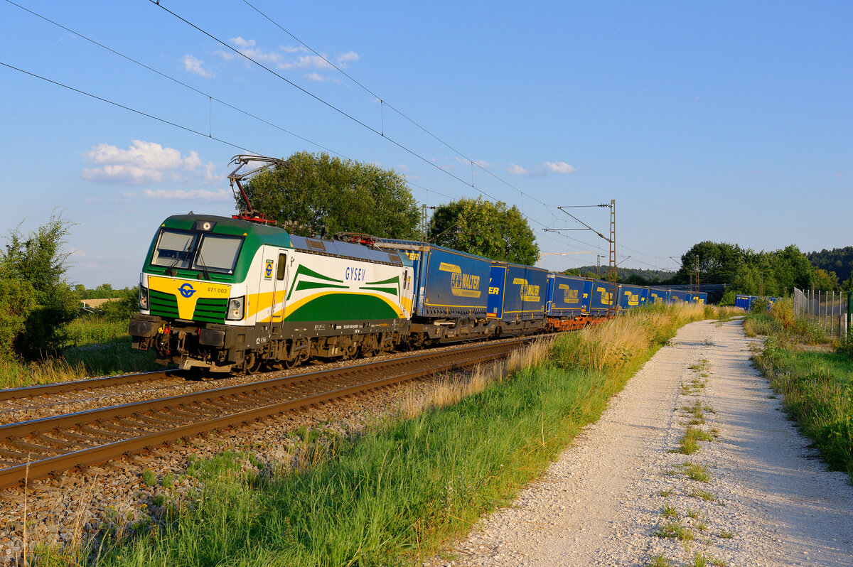 471 003 GySev mit einem LKW-Walter KLV-Zug bei Parsberg Richtung Nürnberg, 20.07.2020