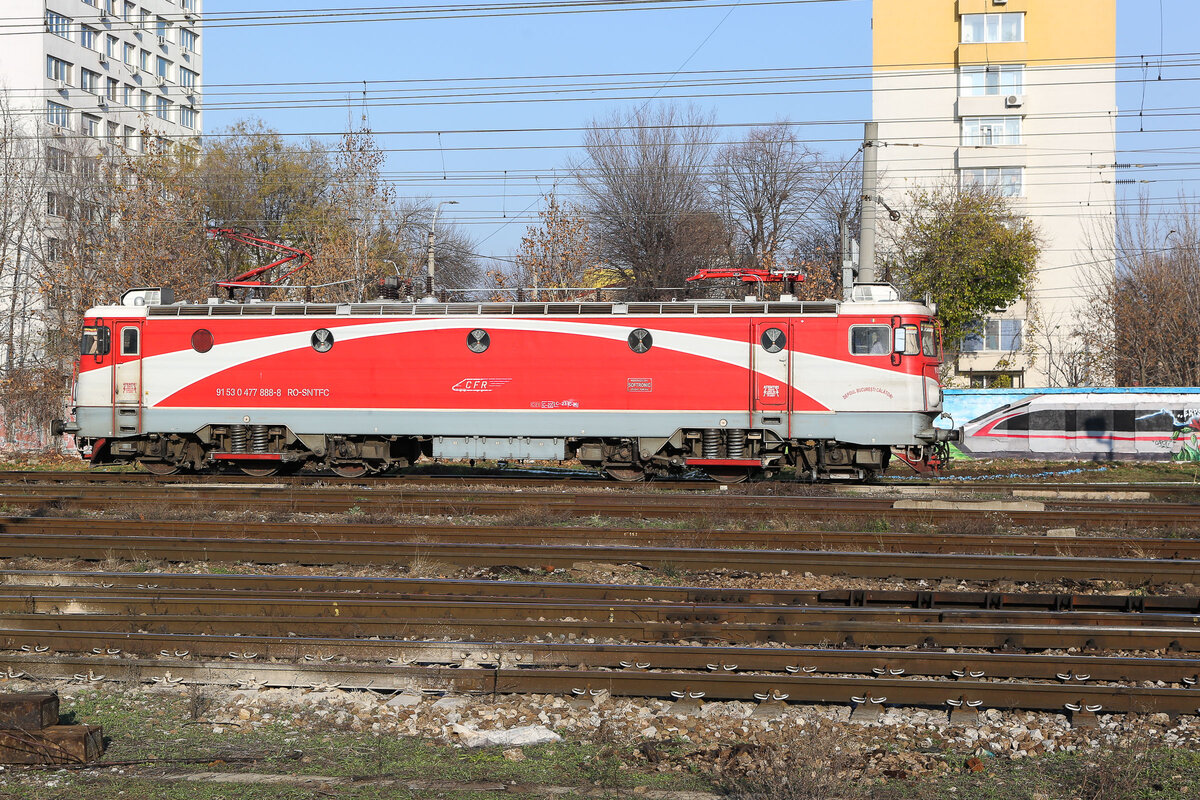 477 888 CFR mit einem Graffiti ICE aus Deutschland ? Auf jeden Fall ganz witzig fand ich das in Bukarest am 13.12.24