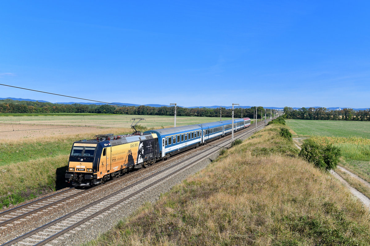 480 005 mit EC 345 am 12.08.2018 bei Gramatneusiedl. 