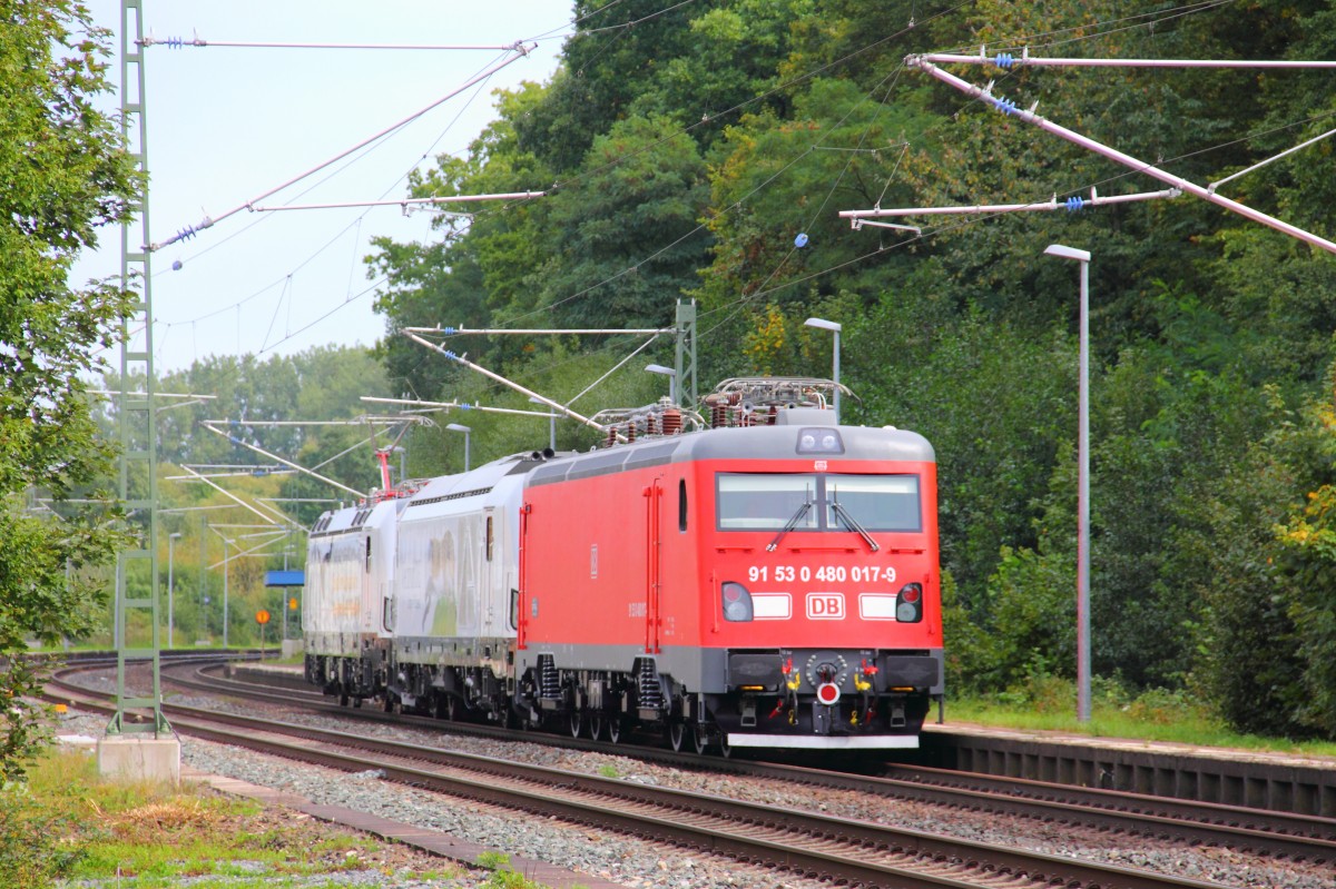 480 017-9 DB  Nachschuss  mit 193 970-1 und 247 901-2 bei Michelau am 18.09.2014