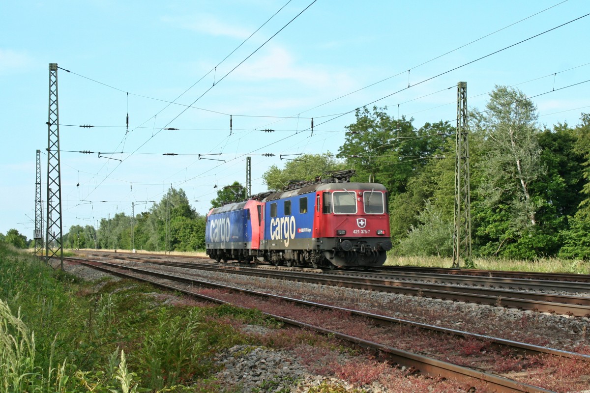 482 003-1 war am 06.06.14 zusammen mit 421 375-7 als Lz auf dem Weg in Richtung Norden. Das Bild entstand am Nachmittag in Orschweier.