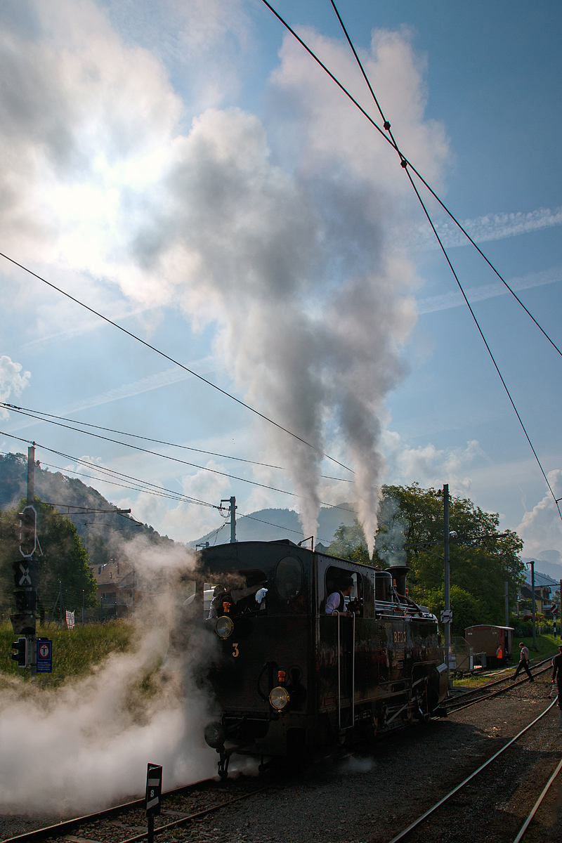50 Jahre BC - MEGA STEAM FESTIVAL der Museumsbahn Blonay–Chamby:
Es raucht und dampft in Blonay, am 19.05.2018 ist die HG 3/4 B.F.D.3 (Brig-Furka-Disentis, spter FO - Furka-Oberalp) beim Manver um gleich den ersten Zug zum Museumsbahnhof Chaulin zu ziehen. Das Gegenlicht inspirierte mich einfach mal den Auslser zu drcken