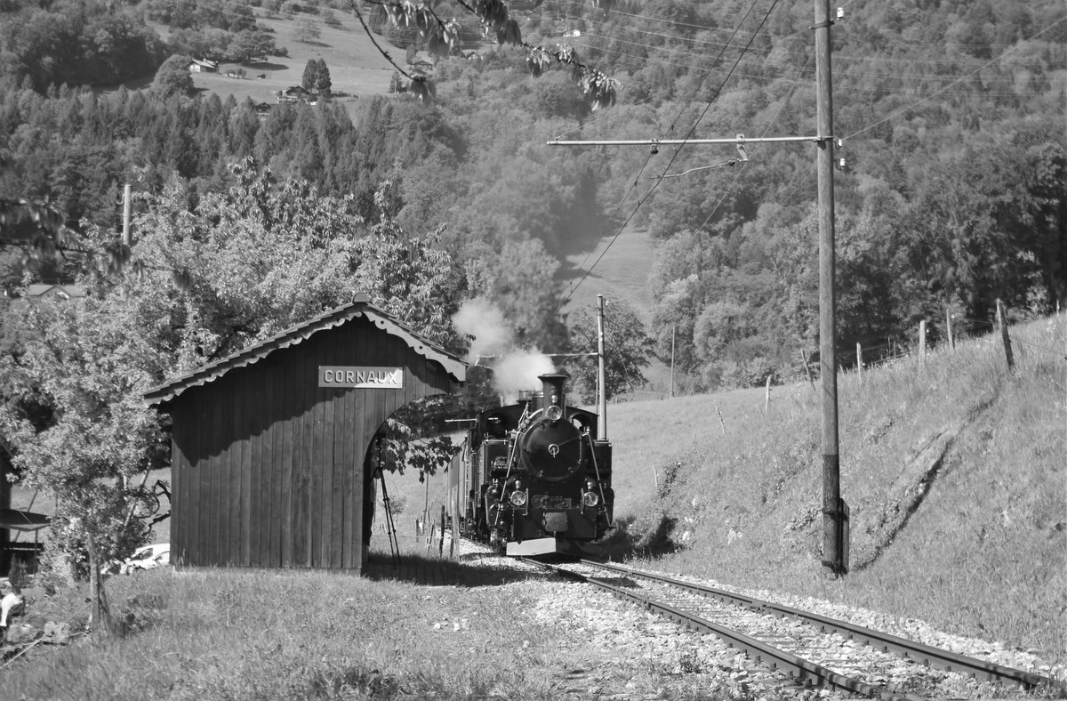 50 Jahre Blonay - Chamby: FESTIVAL OFF
Die Blonay-Chamby BFD HG 3/4 Nr. 3 und die FO HG 3/4 Nr. 4 bei Cornaux. 

Freitag, 11. Mai 2018
