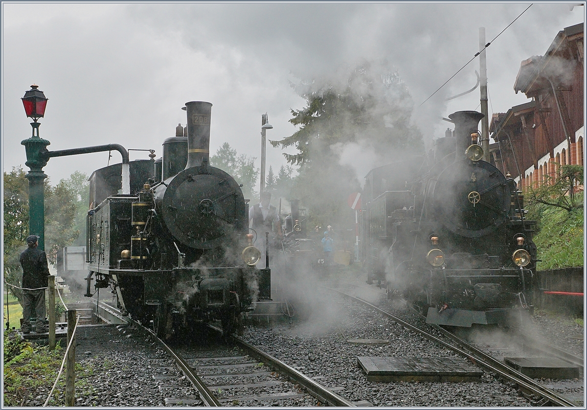 50 Jahre Blonay - Chamby; Mega Steam Festival: Was für ein Wetter! Davon träumen wohl heute eine nicht zu unterschätzende Zahl von Dampflok-Betreibern. 
Auch die Blonay-Chamby Bahn hat sich den Gegebenheit (Trockenheit) angepasst und fährt seit Ende Juli ausschliesslich elektrisch, auch wenn dies, wie ein Beispiel aus Nordirland zeigt, auch nicht der Weisheit letzter Schluss ist, musste doch besagte Schmalspur Bahn in trockenen Sommern den Betrieb einstellen, da ihr Wasserkraftwerk keinen Strom mehr lieferte...

Die beiden Gastloks G 3/4 208 (Ballenberg Dampfbahn) und HG 3/3 N° 4 der Damfpbahn Furka Bergstrecke in Chaulin.

10. Mai 2018
 

