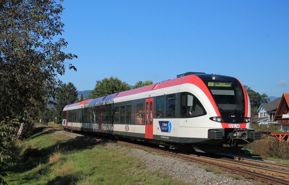 5063.07 am 28.09.2014 verkehrend als S61 von Wies-Eibiswald nach Graz HBF bei der Einfahrt in den Bahnhof Frauental-Bad Gams.