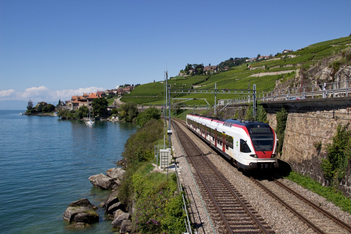 523 029 als S3 (Allaman - Villeneuve) zwischen Rivaz und St-Saphorin am 22.08.14
