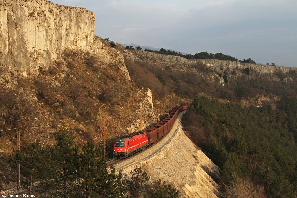541 011 mit Güterzug am 14.03.2015 bei Crnotice.