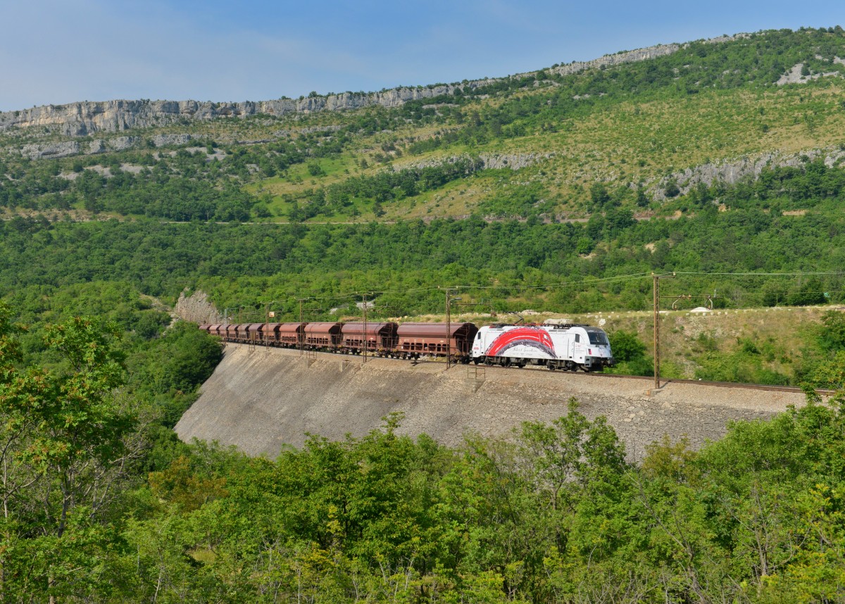 541 016 mit einem Güterzug am 11.06.2015 bei Hrastovlje.