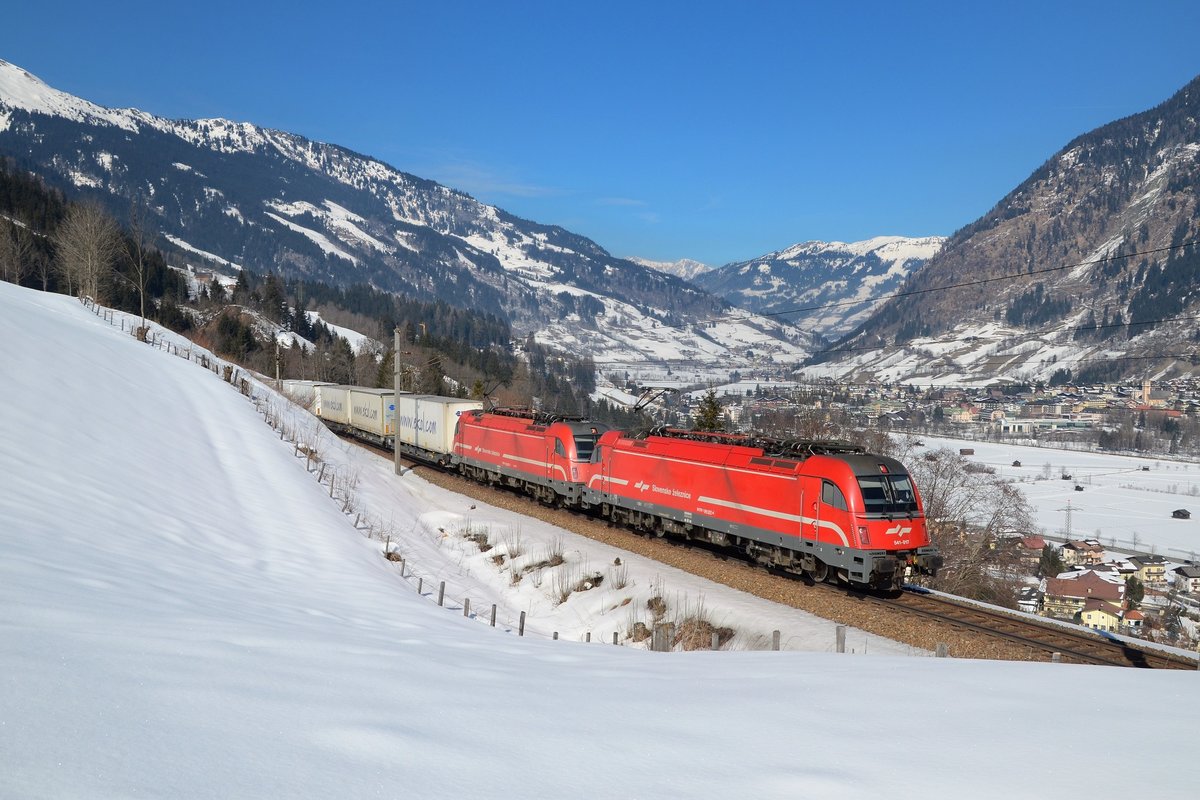 541 017 + 541 107 mit TEC 41857 am 02.03.2013 bei Angertal. 