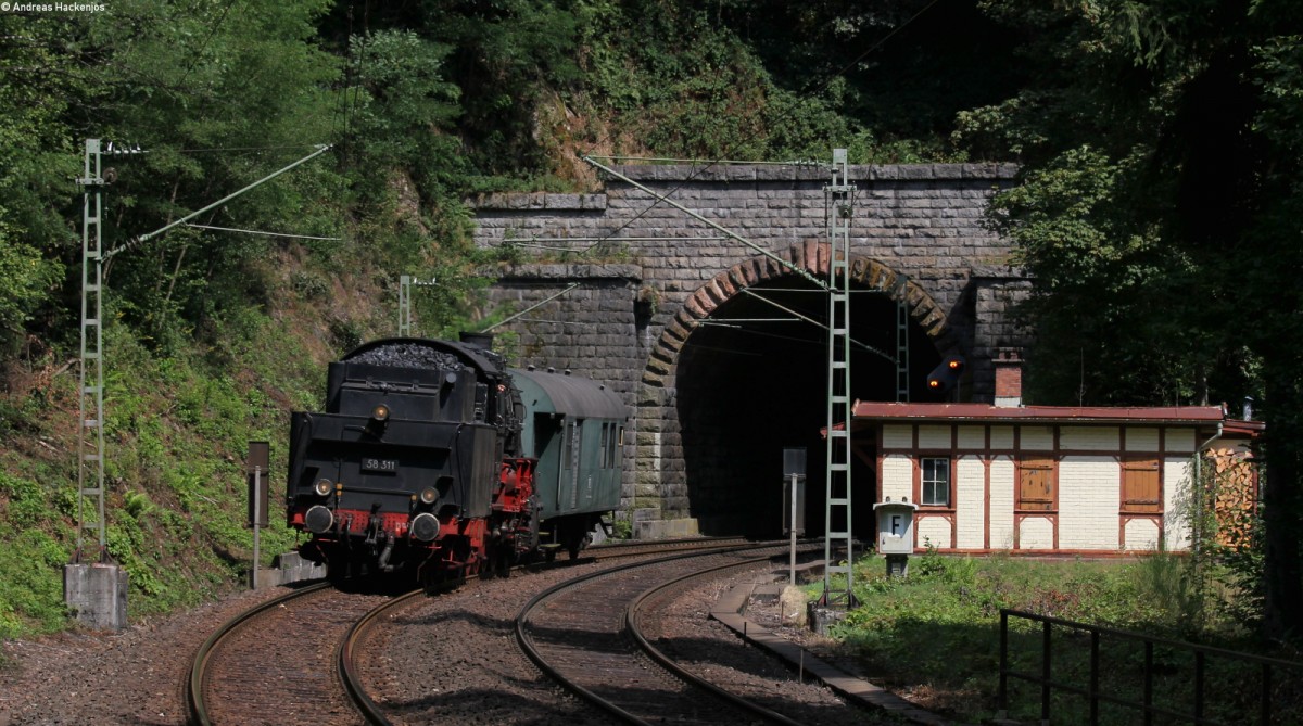 58 311 mit dem DLr 91361 (F�tzen - Ettlingen West) bei Niederwasser 29.8.13