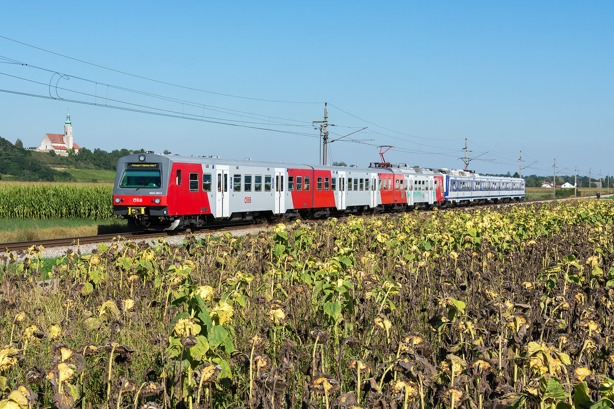 6020 283 fährt als Schnellbahnzug 21594 von Wr. Neustadt Hbf. nach Absdorf-Hippersdorf. Hausleiten, am 09.09.2020.