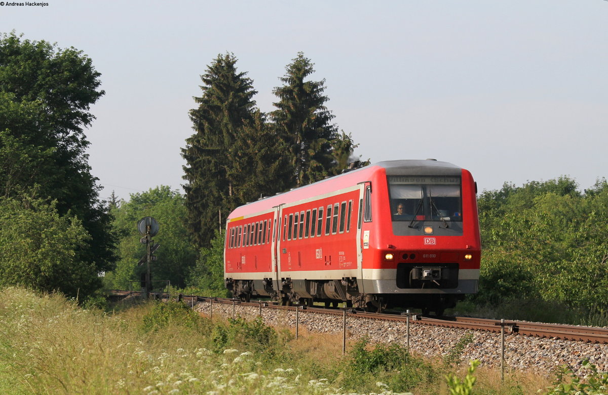 611 010-0 als RB 22305 (Rottweil-Villingen(Schwarzw)) bei Villingen 6.6.18