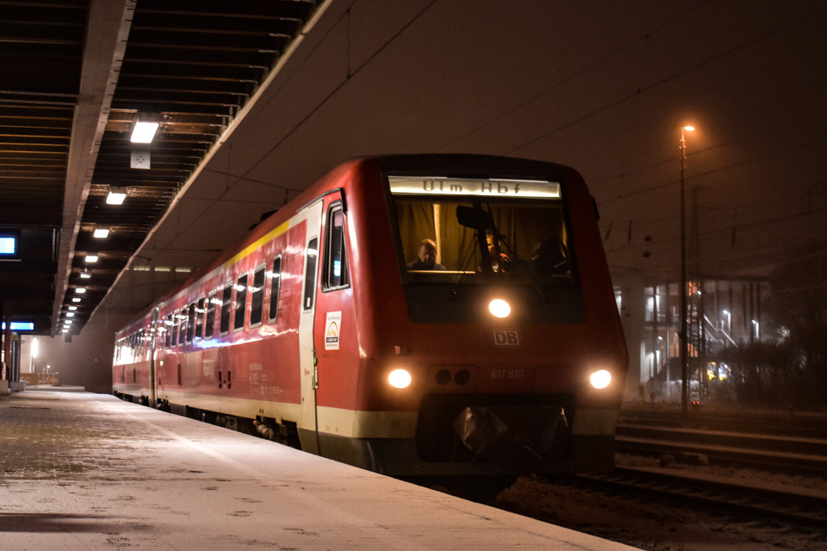 611 010 am morgen des 27.10.18 als RE nach Sigmaringen in Ulm Hbf