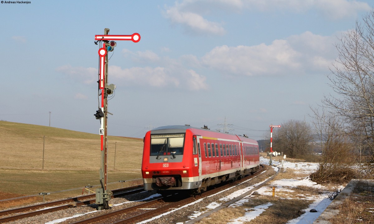 611 015-9 als RE 22313 (Rottweil-Neustadt(Schwarzw)) in Döggingen 10.3.16