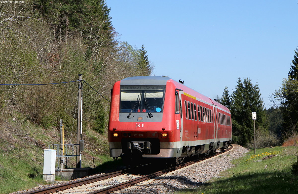 611 016-6  als RE 22313 (Rottweil-Neustadt(Schwarzw)) bei Seppenhofen 5.5.16