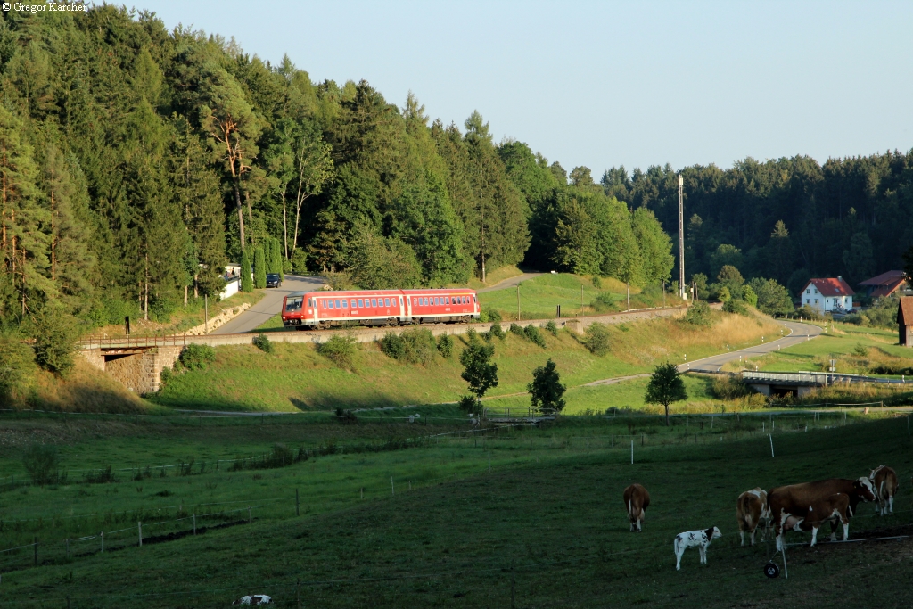 611 016 als IRE 3214 (Ulm-Neustadt) bei Seppenhofen kurz vor Löffingen, 22.08.2015.