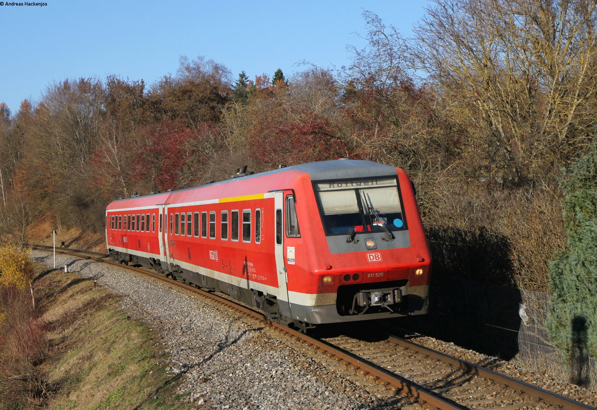 611 020-8 als RB 22306 (Villingen(Schwarzw)-Rottweil) bei Villingen 18.11.18