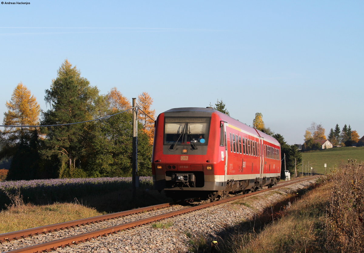 611 033-1 als IRE 3208 (Ulm Hbf-Neustadt(Schwarzw)) bei Löffingen 30.10.16