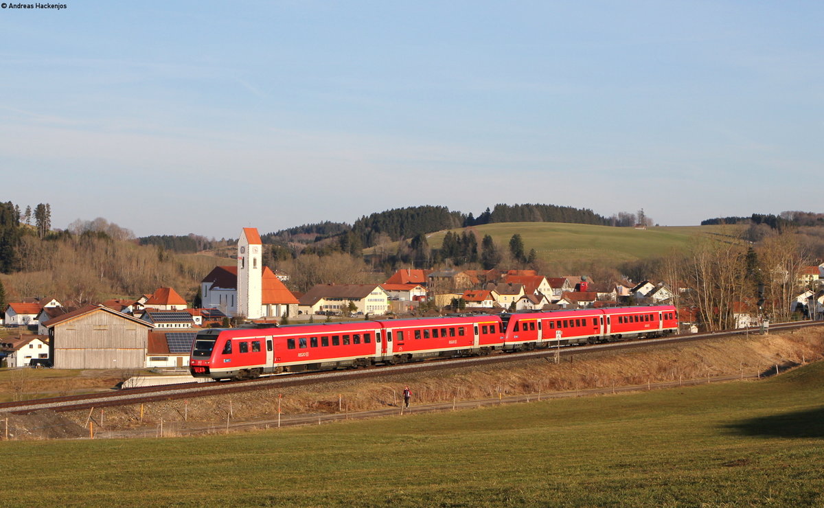 612 001- und 612 *** als RE 3292/RE 3392 (Augsburg Hbf-Lindau Hbf/Oberstdorf) bei Günzach 24.3.18