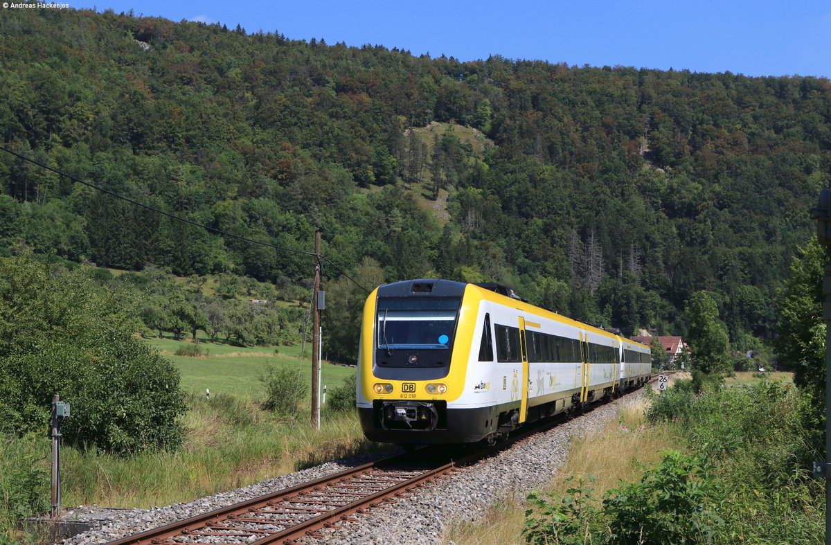 612 018-1 und 612 067-8 als RE 22314 (Ulm Hbf-Donaueschingen) bei Neidingen 8.8.20