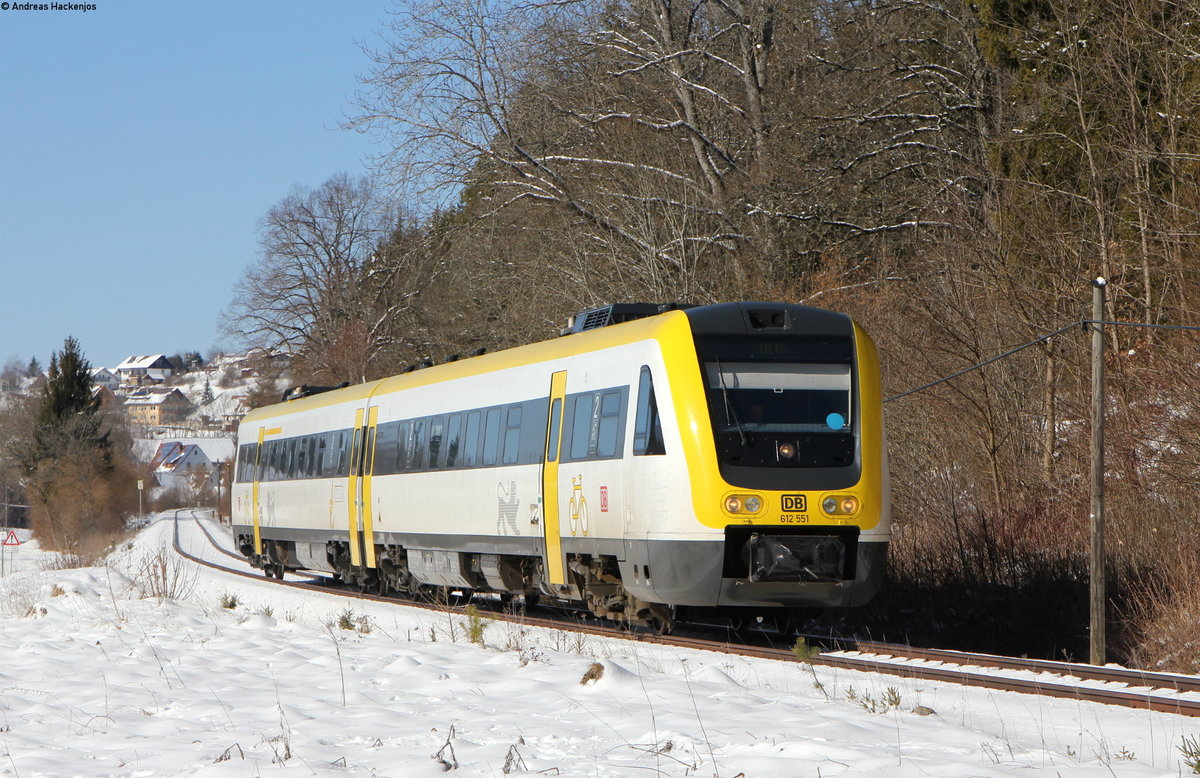 612 051-2 als RE 3211 (Neustadt(Schwarzw)-Ulm Hbf) bei Löffingen 25.2.18