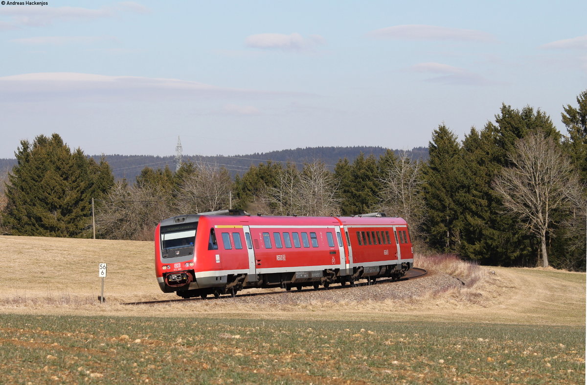 612 069-5 als IRE 3208 (Ulm Hbf-Neustadt(Schwarzw)) bei Bachheim 27.2.17