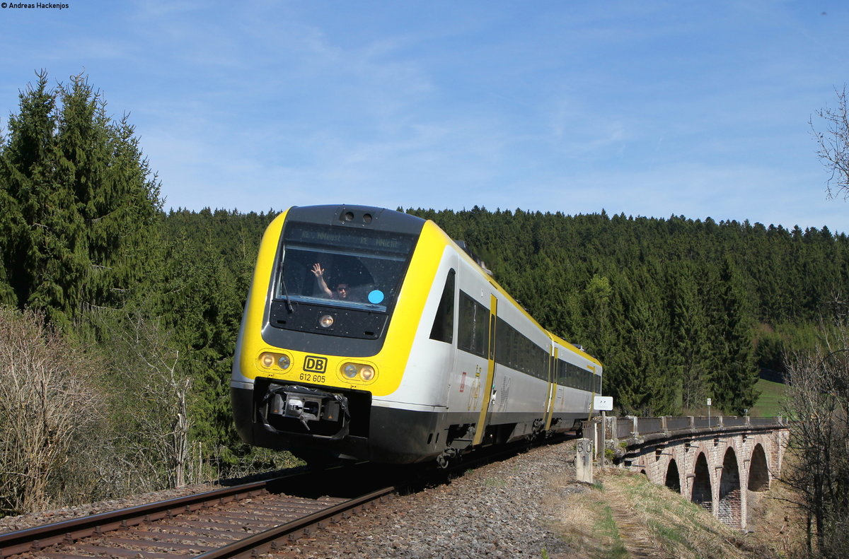 612 105-6 als RE 26387 (Villingen(Schwarzw)-Neustadt(Schwarzw)) am Mauchachviadukt 18.4.18
