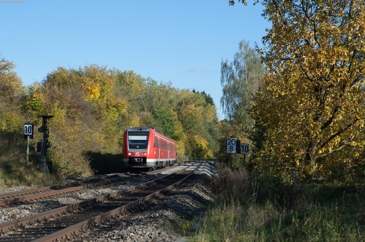 612 598 als RE 3694 von Regensburg nach Hof bei Reuth, 14.10.2017