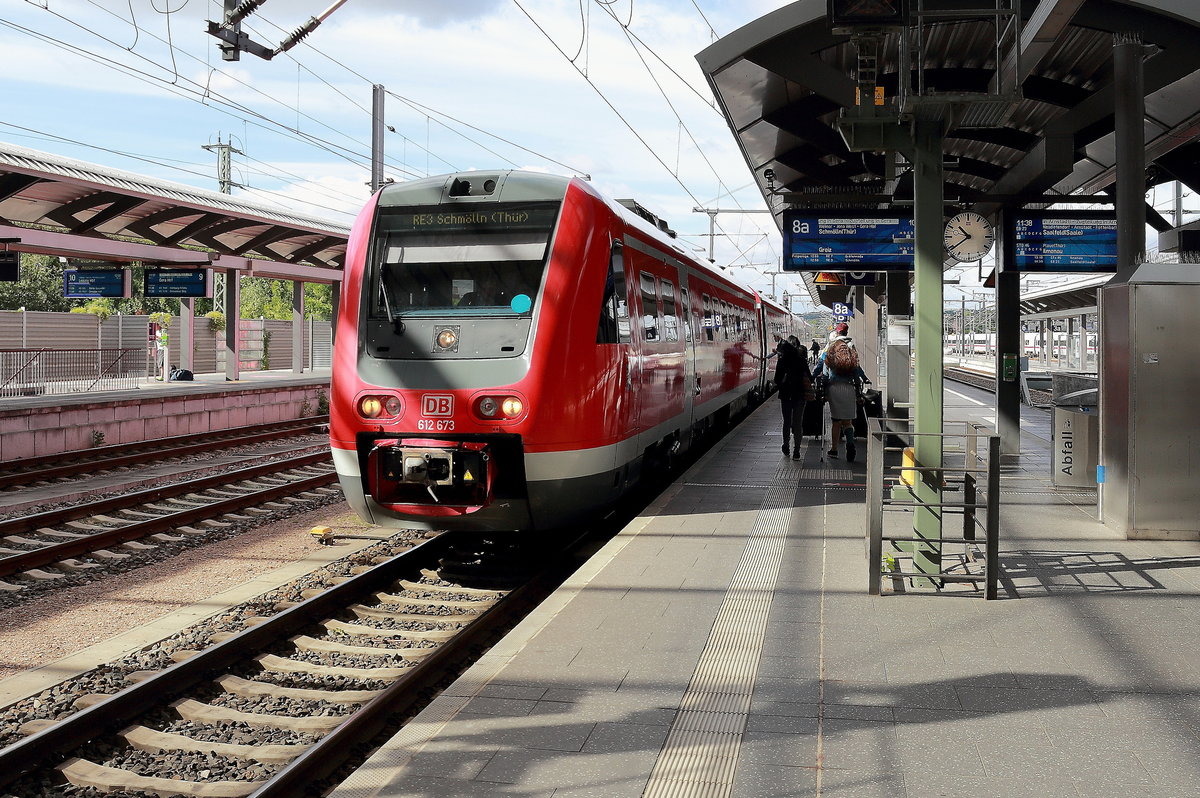 612 673 steht als Re 3 in Erfurt am 27. Aiugust 2020 zur Abfahrt bereit.