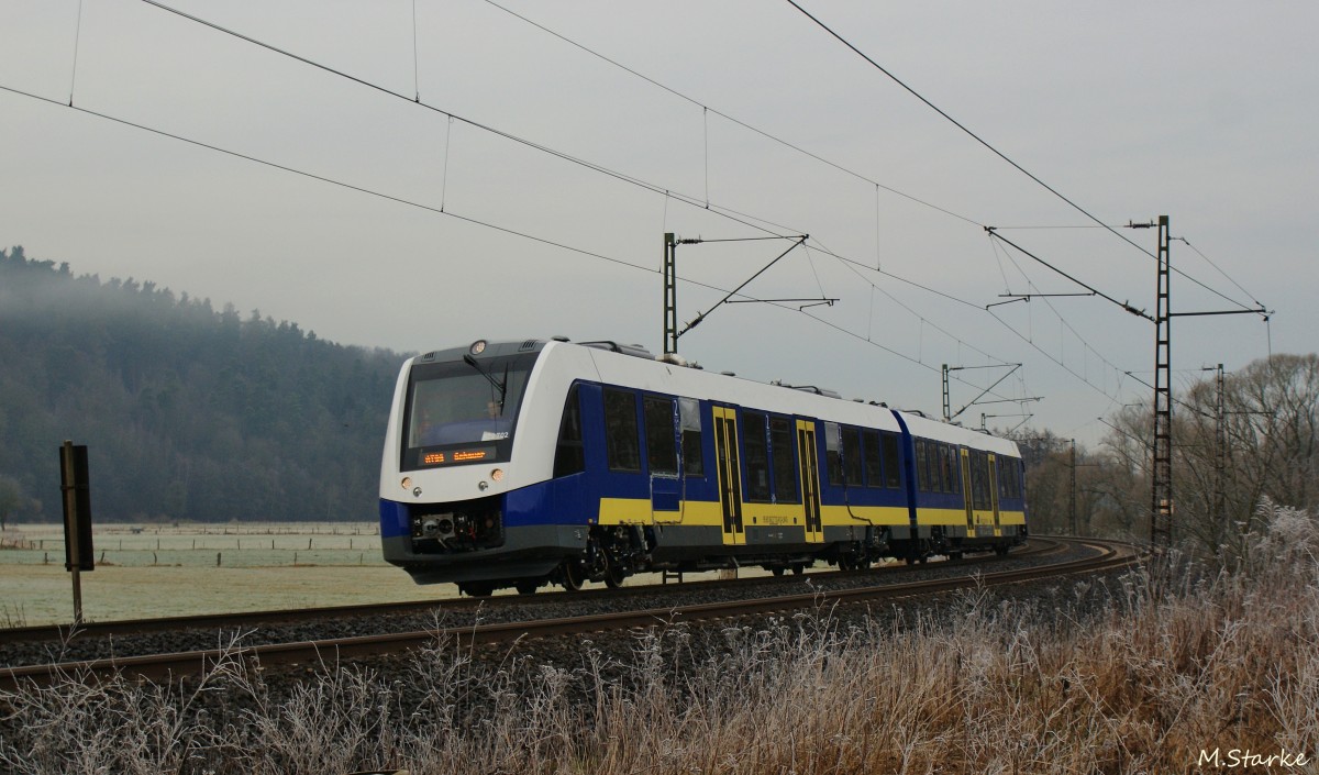 622 702 - Neuer Dieseltriebwagen vom Schienenfahrzeugbauer Alstrom bei Hermannspiegel am 18.02.14.