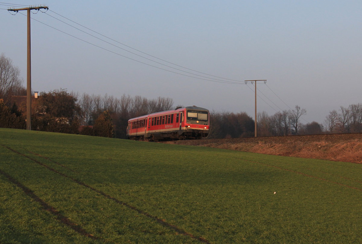 628 253 als RE  Hohenloheexpress  Crailsheim-Heilbronn am 03.03.2013 bei Öhringen-Eckartsweiler. 