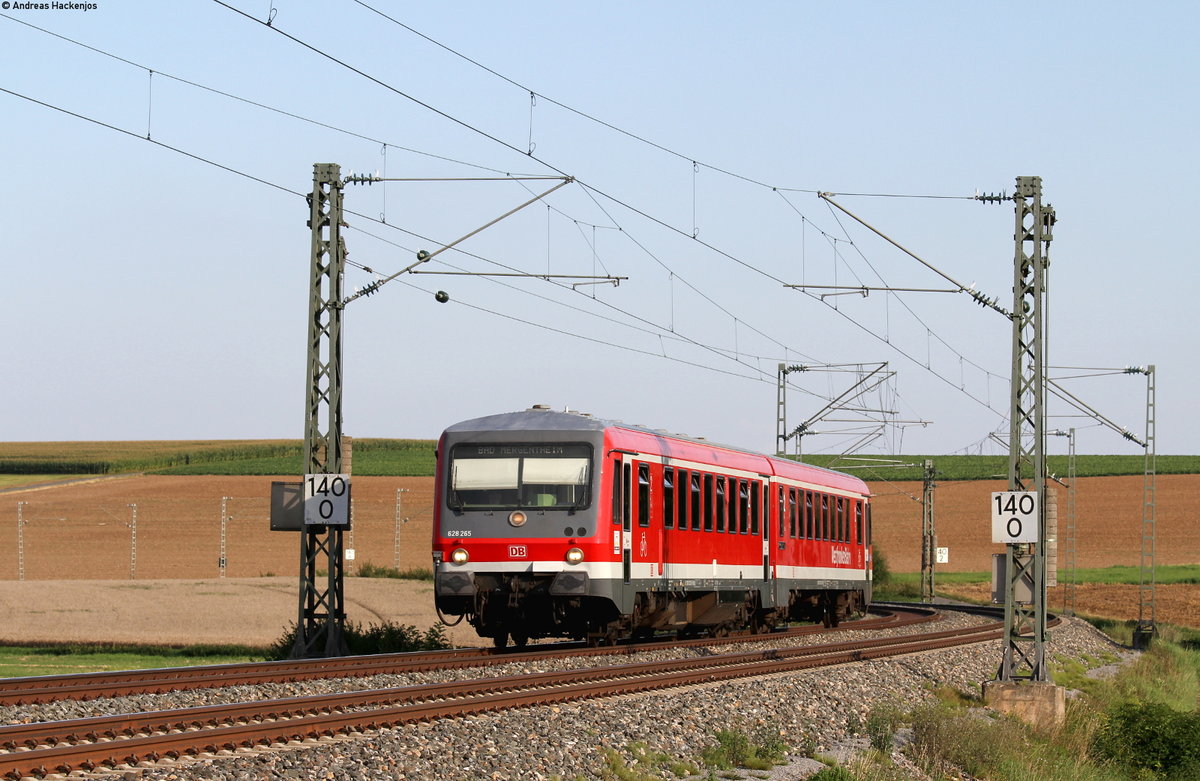 628 265-1 als RB 23549 (Würzburg Hbf-Bad Mergentheim) bei Moos 15.8.16