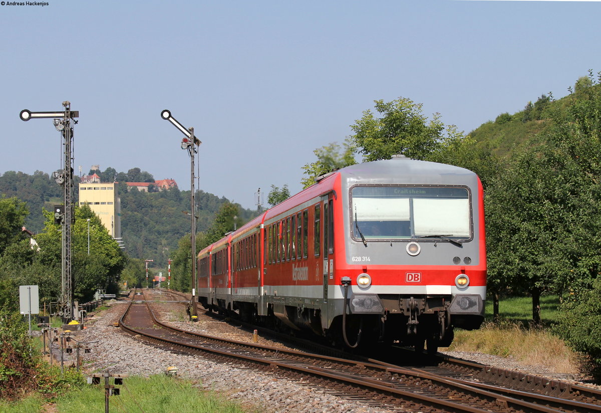 628 314-6 und 628 431-8 als RE 4183 (Würzburg Hbf-Crailsheim) in Markelsheim 15.8.16