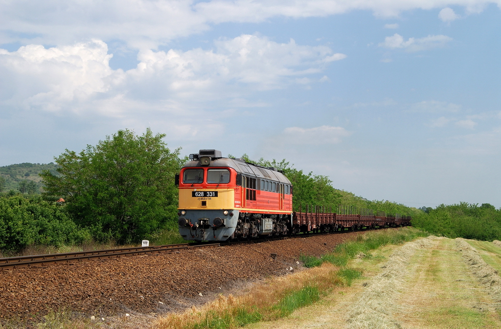 628 331 mit Güterzug vor Bodrogkisfalud (24.05.2014)