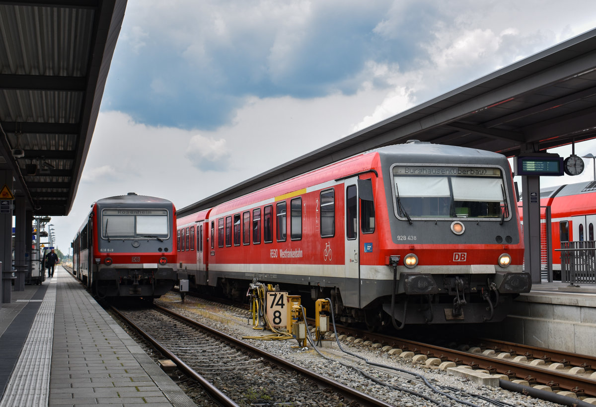 628 438 der Westfrankenbahn mit DBm Design als RB nach Burghausen(Oberbay). Mühldorf(Oberbay), Mai 2019