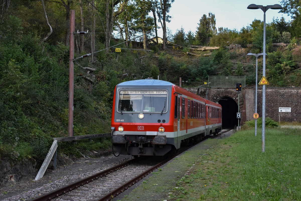 628 465 Anfang Oktober 2019 als RB72 nach Saarbrücken Hbf in Merchweiler 