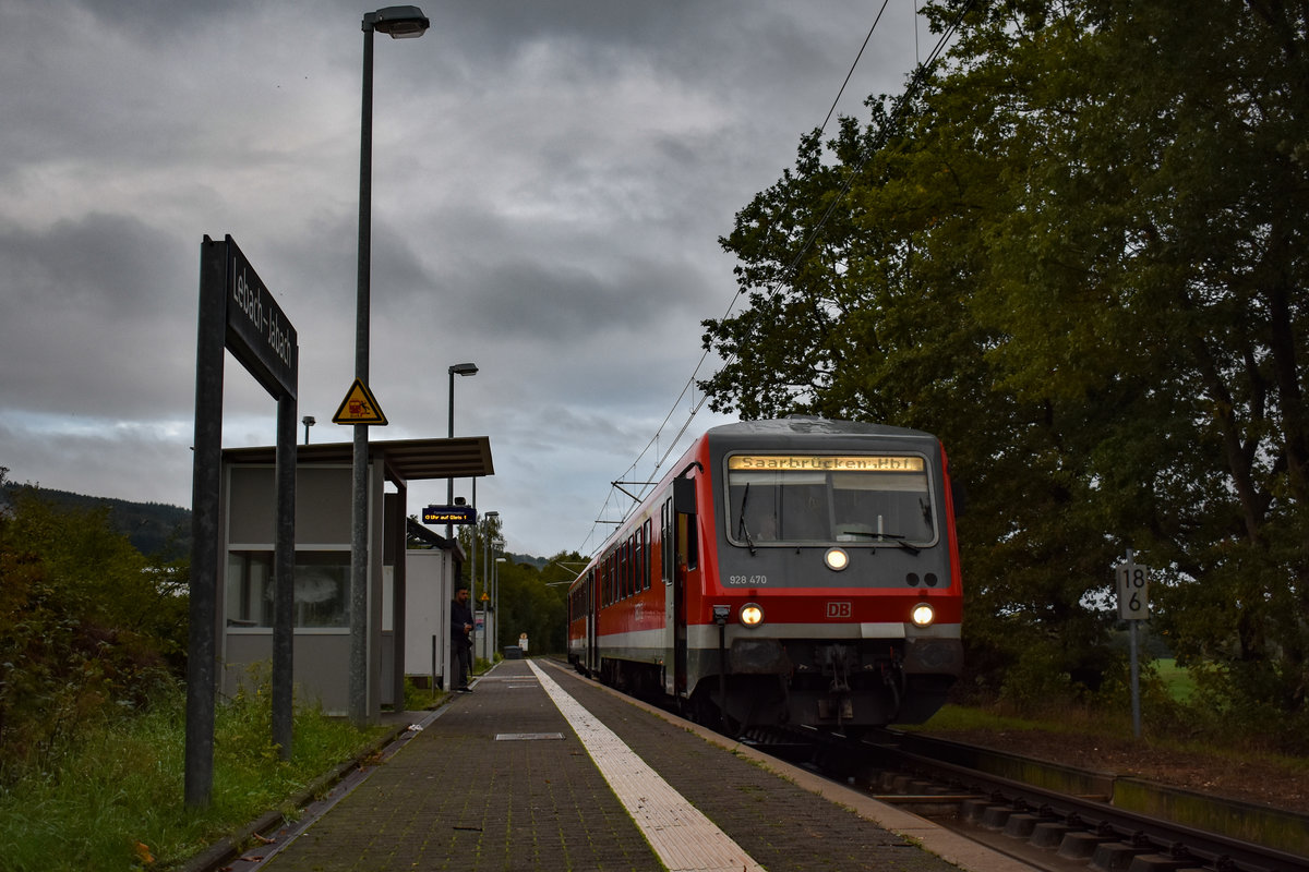 628 470 Anfang Oktober 2019 als RB72 nach Saarbrücken Hbf in Lebach-Jabach