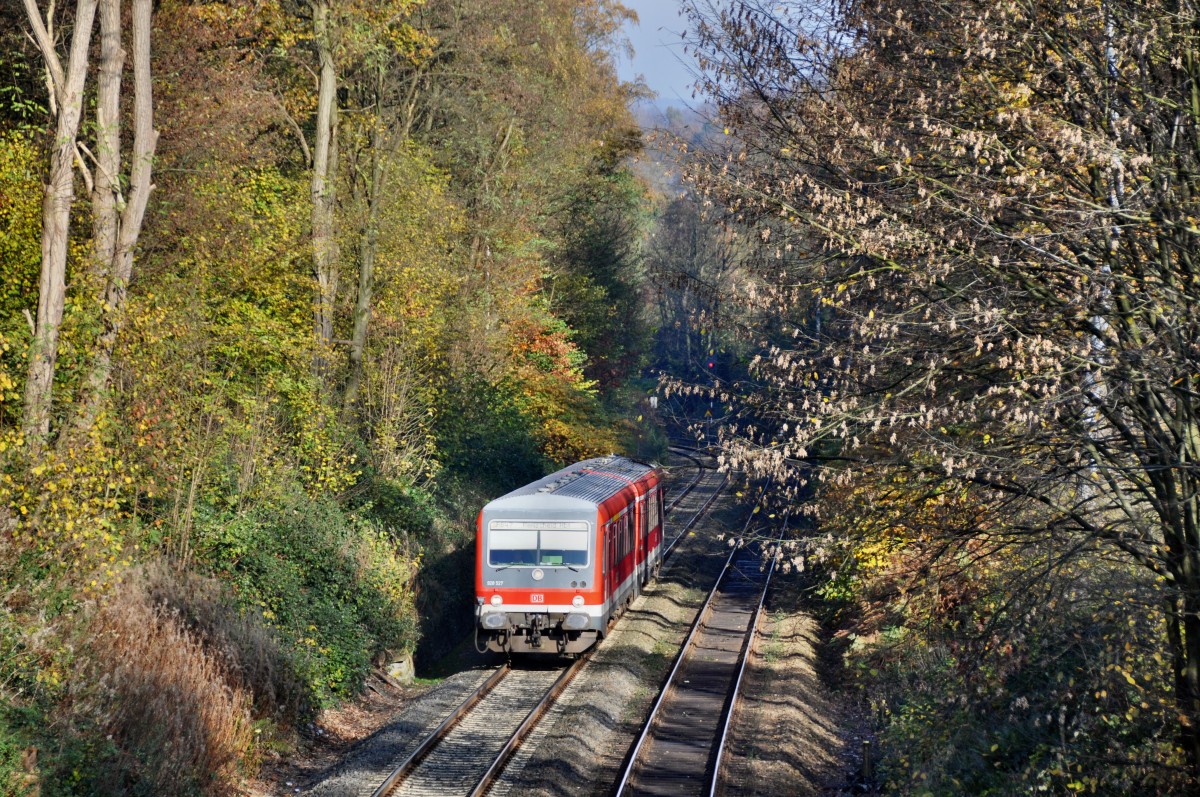 628 527 als RB47 nach Remscheid Hbf zwischen Wuppertal-Oberbarmen und Ronsdorf (16.11.2013)