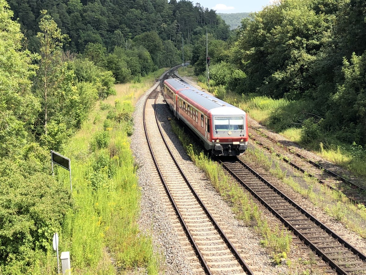 628 549 mit einer Rb aus Langenau nach Munderkingen am 19.07.2018 bei Blaubeuren.